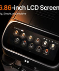 Close-up of 6.86-inch LCD screen on Fully Automatic Espresso Machine With Conical Burr Grinder And Smart Hot Cold Milk Frother.