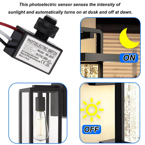 Two Pack 120V To 277V AC Photocell Light Sensor Switches for Dusk to Dawn Auto On Off Outdoor Lighting with daylight control feature