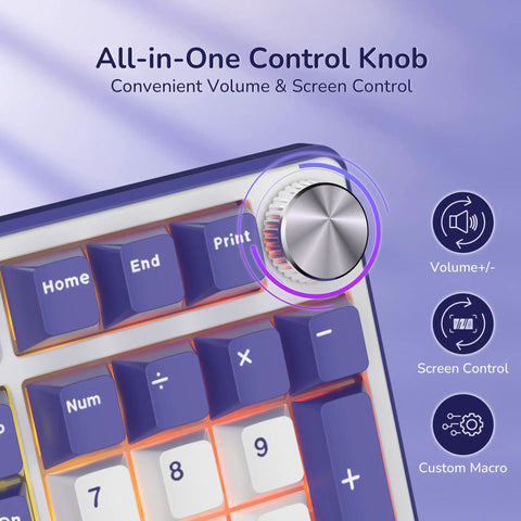 Premium Compact Wireless Mechanical Keyboard Equipped With Bright TFT Screen And Responsive Metal Dial for media control close-up.