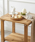 Solid Acacia Wood Side Table With Two Tier Storage For Indoor And Outdoor Use with decor on top