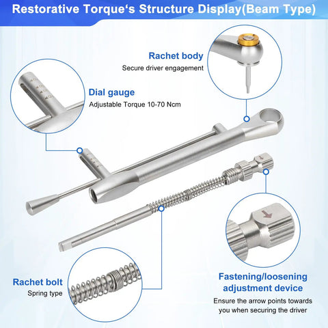 Universal Dental Implant Torque Wrench Kit With Pro Grade Adjustable Ratchet Screwdrivers 16 Pcs Fully Autoclavable 10 To 70 Ncm For Secure Implant Restorations And Easy Disassembly, stainless steel parts shown