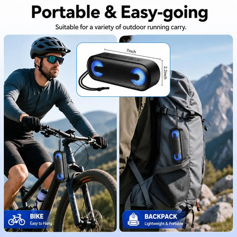 Portable Bluetooth Speaker With Lights for Holidays and World Cup Fans on bicycle and backpack, outdoor adventure ready