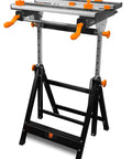Height Adjustable Tilting Steel Work Bench With Vise 24 Inch Table Extends From 24 By 11.75 To 24 By 19 Collapsible Portable Design