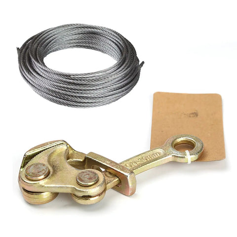 Heavy Duty Cable Grip And Steel Wire Puller Featuring Rock Solid Carbon Steel Jaw, 18x10x4cm, with wire coil for tensioning.