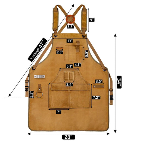 Tough As Nails 20 Oz Waxed Canvas Woodworking Apron with 9 Tool Pockets, Water Resistant, Adjustable S-3XL, Carpenter Bib Apron, Khaki