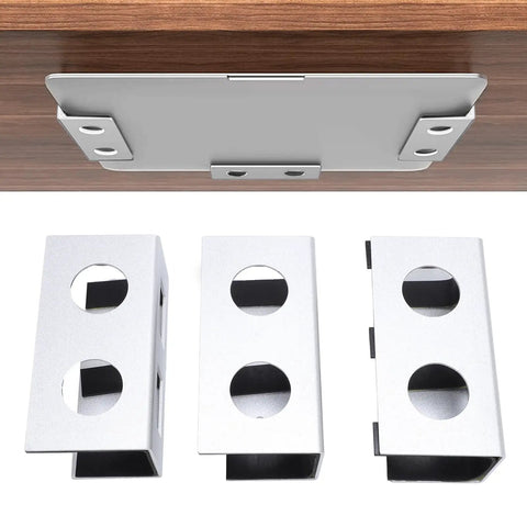 Slick Silver Under Desk Laptop Mount With Solid Aluminum Shelf And Anti Scratch Silicone Pads mounting brackets with holes.