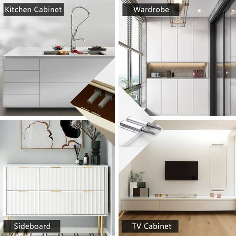 Double Magnetic Push Latch Kit 10 Pack For Cabinets Drawers Wardrobes And Doors shown in various settings