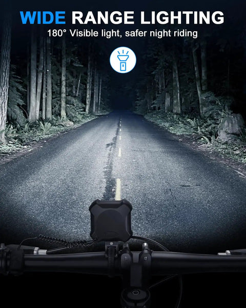 Wide range lighting from 2 In 1 Bike Horn With Headlight 118dB Loud Bicycle Bell USB C Rechargeable Three Light Modes IP65.