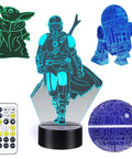 Four Pattern 3D Illusion Lamp With Sixteen Color LEDs Timed Remote Realistic 3D Night Light including remote and patterns.