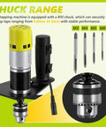 Sturdy Vertical Tapping Machine With 9.84 Inch Arm Effortlessly Drill Holes In Wood Plastic Metal Using M3 To M6 Threads For Precision Workshop Jobs And Reliable Industrial Grade Performance Every Single Time, featuring B10 chuck and tap sizes.
