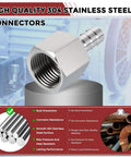 Pack of 2 Stainless Steel Hose Barb Fittings 3/8 Inch to 1/2 Inch NPT Female, corrosion resistant, for garden irrigation