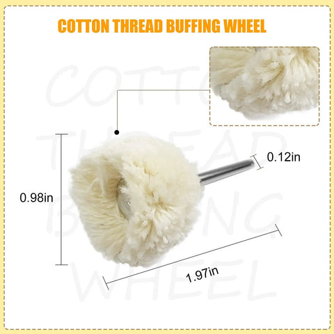 Cotton thread buffing wheel dimensions for Go-To 10 Piece 1/8 Inch Cotton Polishing Buffing Wheel Set For Dremel Rotary Tool.