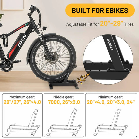 Rock Solid Indoor Bike Stand For 20 To 29 Inch E-Bikes, Road, Mountain And Fat Tire Bikes Up To 4.0 Inches shown side view