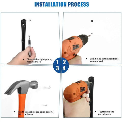 Installation guide for Heavy Duty 9 Inch Arm Wall Mount Storage Hooks Set With EVA Protector for garage organization.
