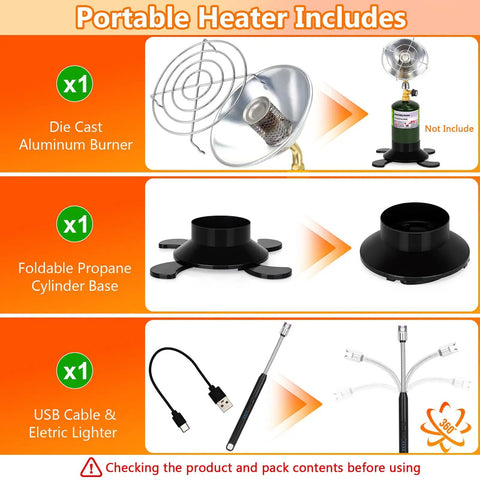 Portable Propane Heater For Camping And Outdoors With Cordless Control Valve Space Patio Heater components and accessories