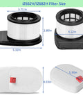 Dimensions of All In One Replacement Filter Kit For IZ662H IZ682H Rocket Pet Pro Vacuums with additional filters shown.