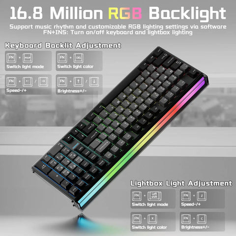 Next Level Wired Gaming Keyboard With Hall Effect Magnetic Switches And Adjustable Rapid Trigger showing RGB backlight features and adjustments.