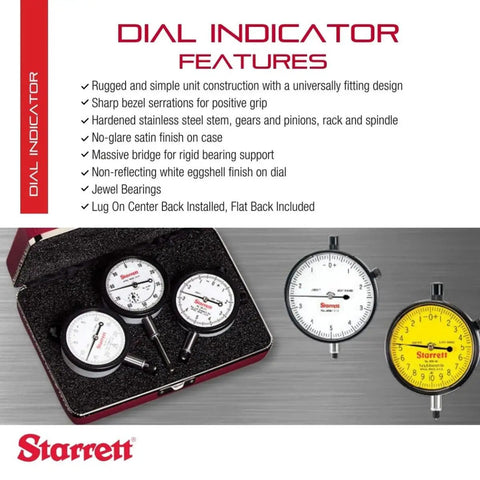 Pro Grade Dial Indicator Set With Jewel Bearing And Case White Face 0-5-0 0-25-0 0-100 Dial Readings.001 Graduation displayed