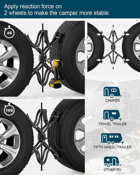 X Shape Wheel Chocks Stabilizer XL For Travel Trailers Campers And Trucks Double Sets 4 To 17 Inch With Drill Adjust