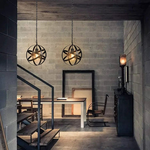 Plug In Dope Rustic Metal Pendant Light With Adjustable Ring Spheres, Vintage Industrial Chandelier For Kitchen And Dining