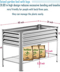 Raised Garden Bed With Legs Built To Last Galvanized Planter Box With Storage Shelf And Drainage Holes 48 By 24 By 32 Inch Heavy Duty Large Metal Garden Bed Kit For Balcony Backyard And Patio Holds About 7.7 Cubic Feet Of Soil, side view with dimensions labeled.