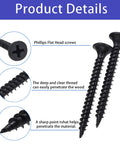 Wood Screws Kit 300 Pcs Six Sizes Flat Head Phillips Drive Self Tapping Coarse Thread Screws close-up with deep threads