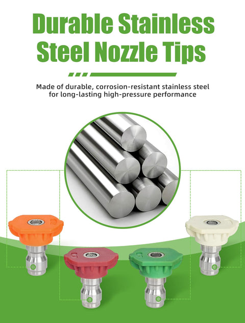 Durable stainless steel nozzle tips included in Pressure Washer Gun Set Universal Fit Heavy Duty With 2320 PSI Max 5000 PSI Burst