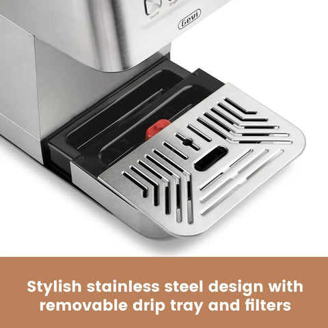 Cafe Quality Home Espresso Machine With 58mm Portafilter And Milk Frother 20 Bar Pump Compact Stainless Steel with drip tray