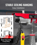 Badass 550 Pound Electric Hoist Crane Featuring Dead Simple Dual Remotes for No Sweat Lifting, shown with stable ceiling hanging and easy installation.