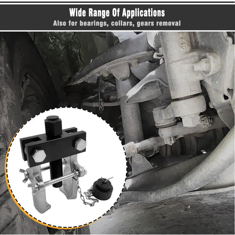 Beefy Heavy Duty Pitman Arm Puller with adapter and adjustable jaws in automotive repair context for bearings, collars removal.