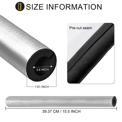 24 Pack Self Adhesive 3/4 Inch Pipe Insulation Foam Tubes With Aluminum Foil Cover detail, size and pre-cut seam.