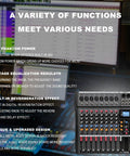 Eight Channel Professional Audio Mixer With 48V Phantom Power And USB Audio Interface For Live Shows against sound editing background