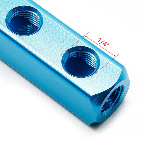 Two Way Five Port Aluminum Pneumatic Manifold Block Splitter Inline Fittings For Air Compressors And Portable Air Tanks Easy Install One Quarter Inch Threads Sky Blue All Ports Same Size Pack Of Two
