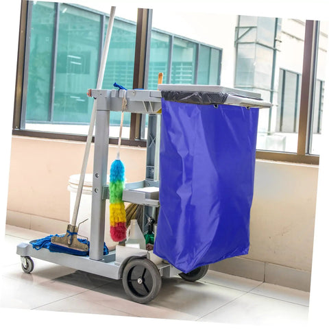 Heavy Duty Janitorial Cart Bag For Cleaning Crew Spacious Canvas Organizer For Housekeeping Gardens And Factories Replacement Bag Built Tough Interior Storage And Reusable Design, blue canvas bag on cleaning cart