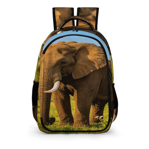 Savanna Tusked Elephant Printed Unisex Backpack Large Capacity Dope Durable Polyester With Breathable Fabric Smooth Zipper