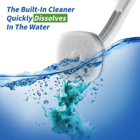 Disposable Toilet Brush With Holder For Deep Clean Toilet Bowl, 14 Refills Included showing dissolving cleaner in water