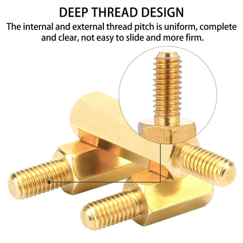 180 Pcs M2.5 Brass Hex Standoff And Nut Kit, Copper Column Spacers For PCB Boards, Mount Between PCBs And Machinery, Go-To Pro Grade Industrial Metric Bolts Fastener Set showing deep thread detail