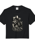 Cool Vise Gauge Square Men Gifts For Machinist And CNC Tool Lovers Boxy Fit Crop Top In Soft Washed Beige Cotton featuring vintage machinery design.