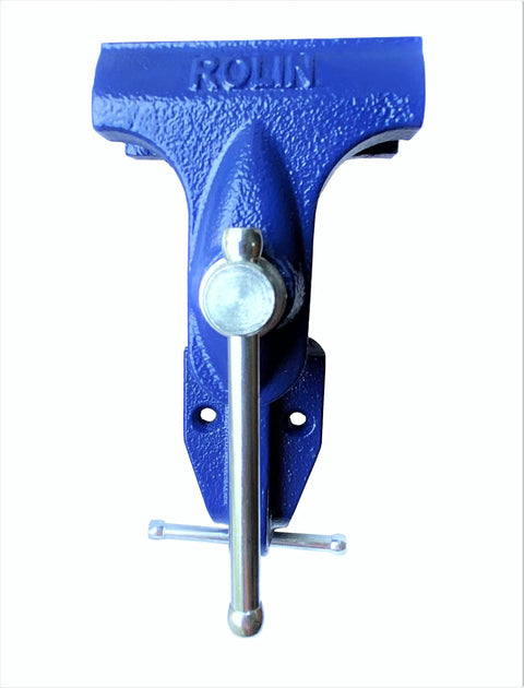 Top view of Handy 3 Inch Woodworking Vise Clamp For Home Shop Portable Table Vise With Easy Clamp On Steel Slide Rail Multi Jaw Function Built In Pipe Jaws Blue Finish