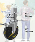 5 Inch Scaffolding Caster Set Of 4 With Heavy Duty Baker Wheels Dual Locking Brakes And Rubber Tires One And A Quarter Inch Square Stem Replacement For Six Foot Baker Scaffolds Each Caster Supports 440 Lbs Easy Swivel And Secure Lock shown with measurements.