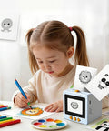 Smart AI Voice Controlled Thermal Sticker Printer With 2.4 Inch HD Display And Portable ABS Construction For Hassle Free Setup totally legit creative vibes with child drawing stickers.