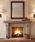 YS.ESUDSI Swing Arm Vintage Wall Sconces with White Fabric Shade Hardwired beside a fireplace with a mirror.