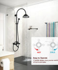 Oil Rubbed Bronze Exposed Pipe Shower System with 8 Inch Rainfall Round Head, Wall Mount Mixer in modern bathroom setting