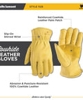 Heavy Duty Leather Work Gloves For Men With Grain Cowhide Leather, Reinforced Palm, Keystone Thumb, Saddletan Small