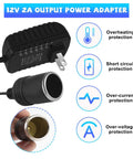 Hassle Free AC To DC Converter 100-240V To 12V 2A 24W Power Supply showing power adapter with protections for car gadgets.