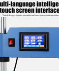 Rock Solid Vertical Electric Tapping Machine With One Meter Flexible Aluminum Arm And Auto Oil Blower For Precision Drilling Projects That Operate Hella Smooth Without Any Stress touch screen interface with settings and controls.