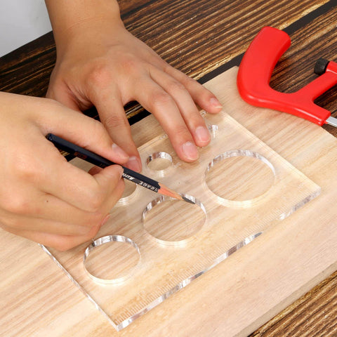 Router Jig Template Circle Inlay Templates In Clear Quarter Inch Acrylic For Woodworking Pro Projects on wooden board