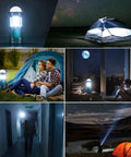 Collage of 4 Pack Solar Lantern Flashlights For Camping And Emergencies USB Rechargeable 2000mAh Battery in various settings
