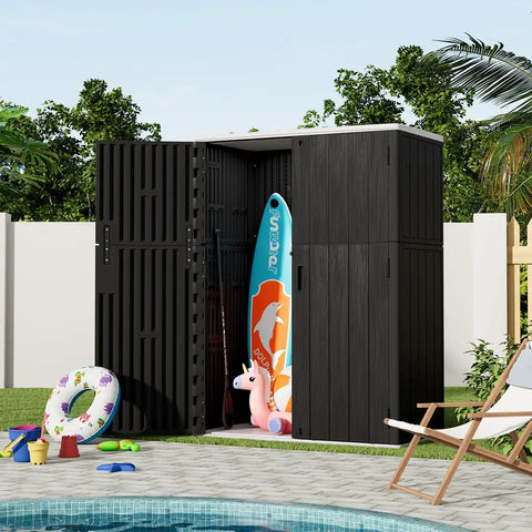 Outdoor Vertical Storage Shed 57 Cu Ft Waterproof Resin Cabinet For Garden Patio Backyard Lockable And Weather Resistant Storage Solution For Mowers Long Tools Patio Furniture And Pool Gear