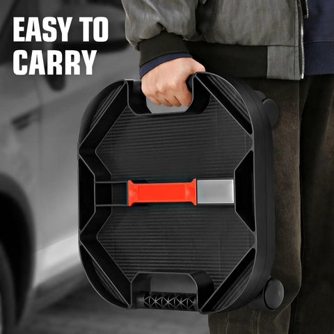 Person carrying Portable Tool Creeper Caddy Tray With Four Swivel Wheels For Automotive Repair And Home Garage Use
